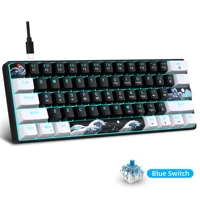 Teclado mecánico 60%, teclado para juegos con interruptores azules y retroiluminado azul marino pequeño y compacto