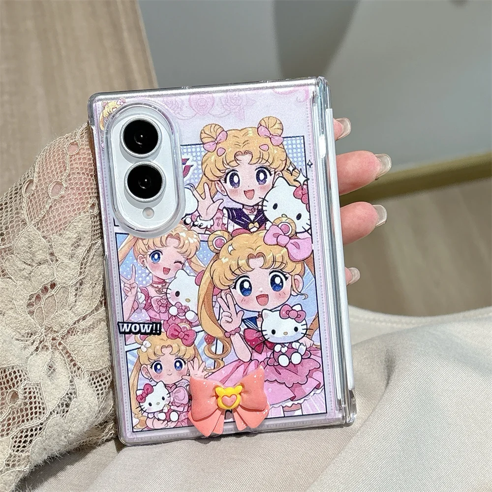 Urocze różowe etui na telefon z motywem kawaii dla dziewczyn, składane magnetycznie, do Samsung Galaxy Z Fold 8 Ultra, z funkcją stojaka i łańcuszkiem, kompatybilne z Magsafe. — zdjęcie produktu 5