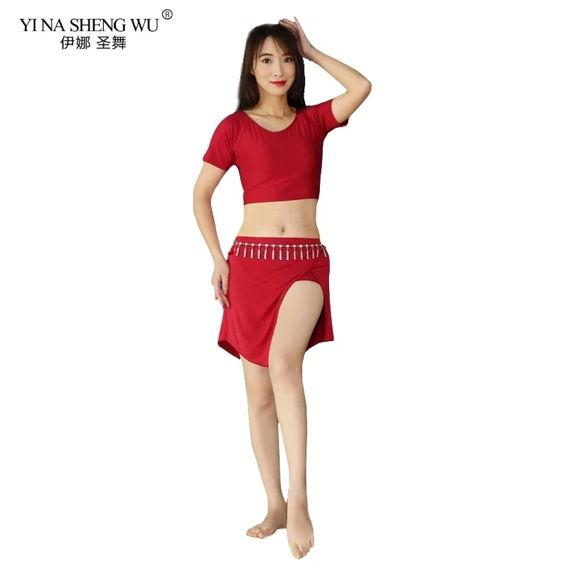 الوافدين الجدد النساء ملابس الرقص الشرقي مشروط الملابس الزي تنورة قصيرة الرقص الشرقي أعلى تنورة 2 قطعة مجموعة للنساء ممارسة الرقص مجموعة #6