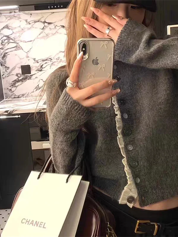 

Spring Autumn Knitted ort Cardigan Women's Outerwear Slim Fit Base Layer Top High Sensation Commute Sle Long Sve round...