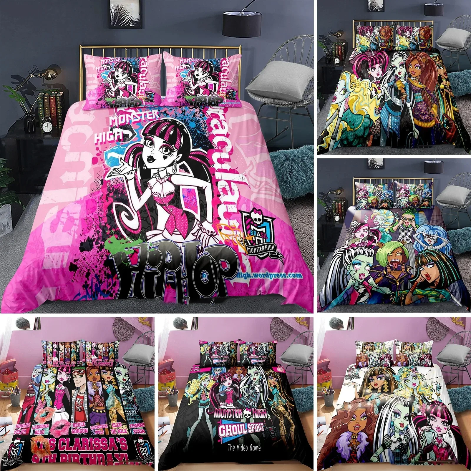 

3D Printed Monster High Bedding Set Duvet Cover Bedroom Comforter Covers Single Twin King Size Quilt Cover Home Textile 3PCS