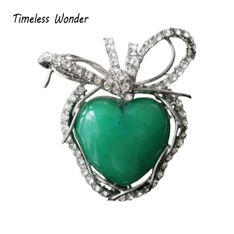 Timeless Wonder Fancy Zircon Bowknot Stone Heart Brooch Pins for Women Designer Jewelry Runway Top Punk Luxury Vintage Rare 7526