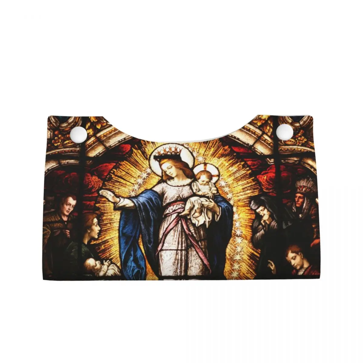 Custom The Virgin Mary Tissue Box Cover PU Leather Square Catholic Our Lady of Guadalupe Facial Tissues Holder for Bathroom