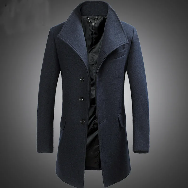 Autumn And Winter New Men's Trench Coat Korean Version Men's Stand-up Collar Wool Woolen Coat
