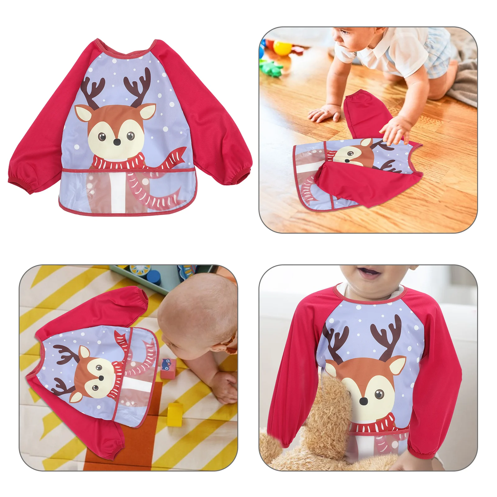 Children's Overalls Baby Long Sleeve Bib Feeding Bibs with Sleeves Full Cover Smock Toddler Waterproof Sleeved Apron