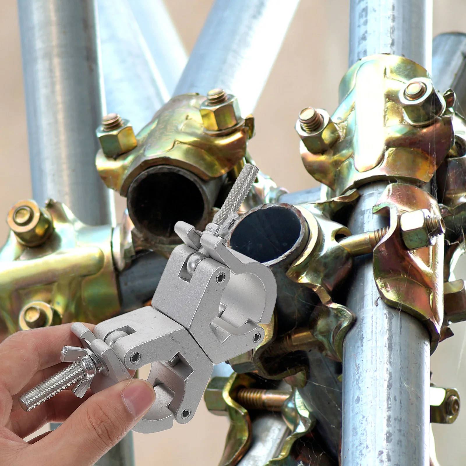 ステージフッククランプ アルミ合金 360 °   回転式デュアルリングライトトラス取り付けブラケットDJ照明ポールクランプトラス