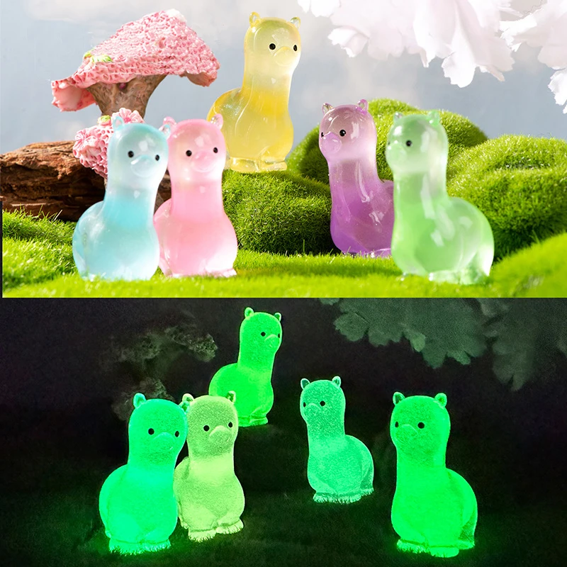 10Pcs Luminous Alpaca Spirits Micro Landscape Figure Ornament Outdoor Glowing Miniature Statue Potted Mini Garden  Decoration