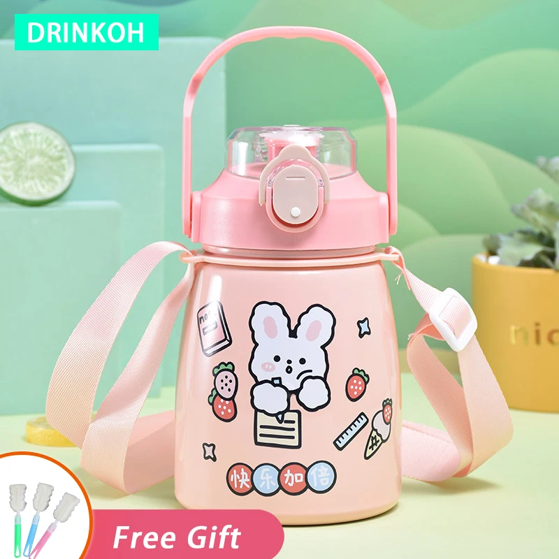 

Cute Water Bottle Kawaii Large Capacity Vacuum Flasks 850ml Thermos Children Straw Insulated Cup Girls Portable Thermal Tumbler