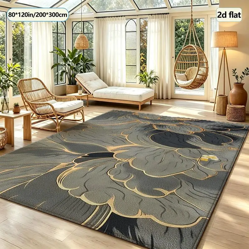 Gray and Gold Outline Floral Carpet Floor Covering Luxurious and Elegant Plant Pattern Home Interior Living Room Bedroom Carpet