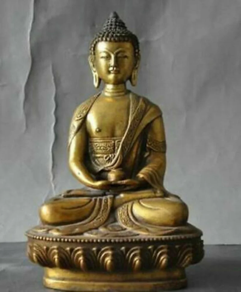 

8.2inch Antique Bronze Old Tibetan Buddhism Brass Gilt Sakyamuni Statue
