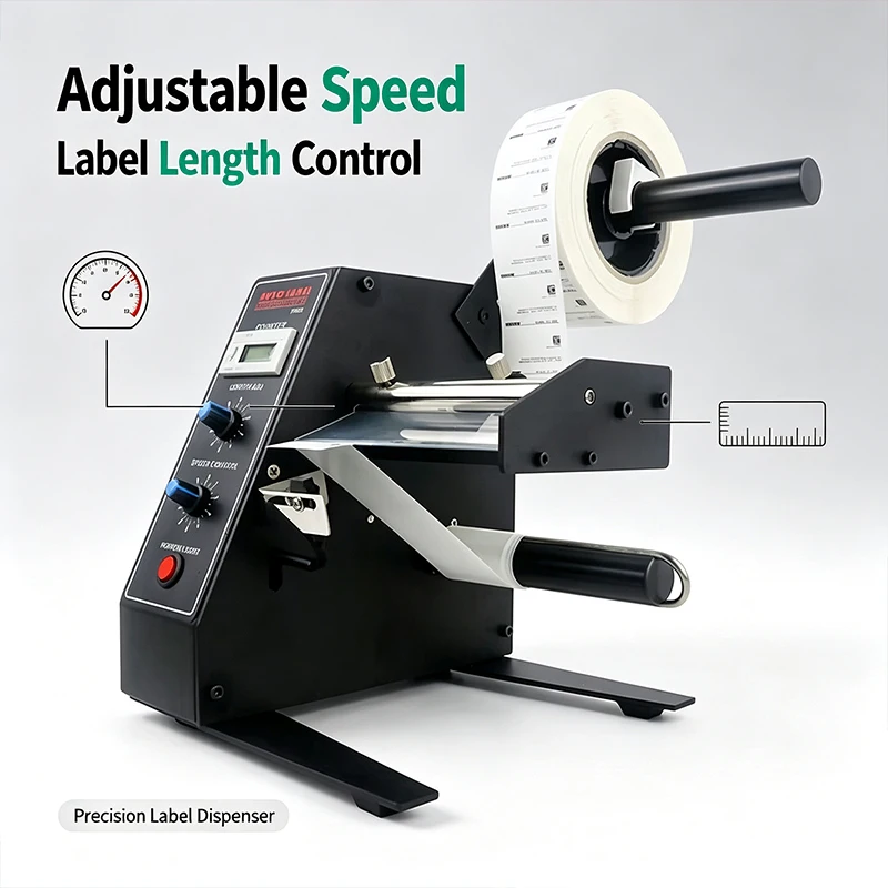 Automatic Label Dispenser Machine Adjustable Speed & Label Length Electric Sticker Peeler Separator for Roll Labels Barcode