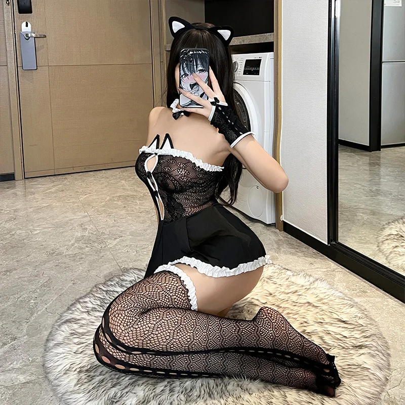 Sexy lingerie uniform pure desire temptation sexy cat girl cute maid outfit qqny no take off passion set