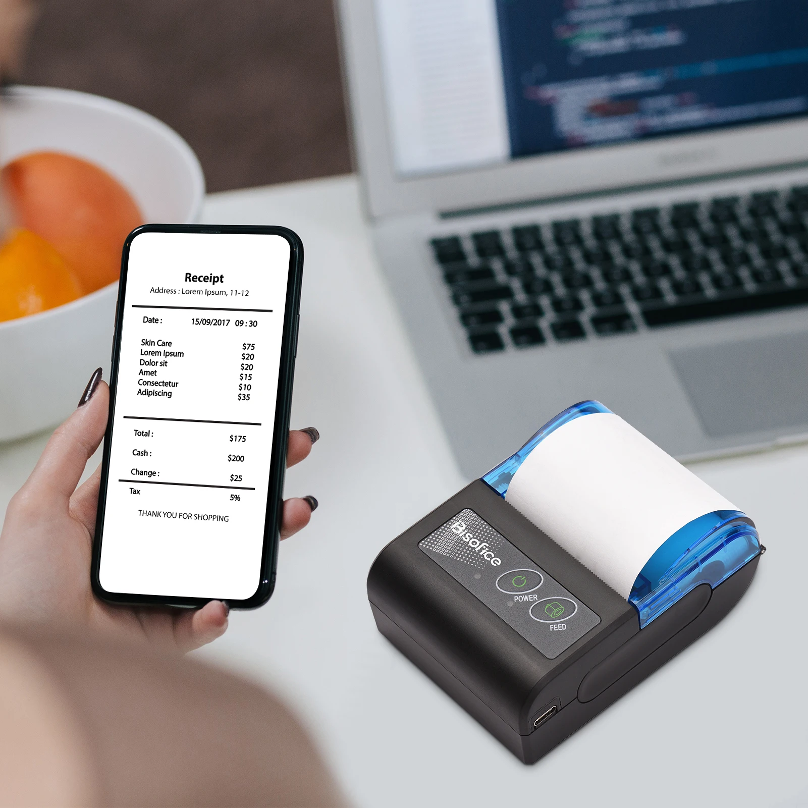 Bisofice Portable Mini Thermal Printer  2 inch Wireless USB Receipt Bill Ticket Printer Compatible with iOS Android Windows