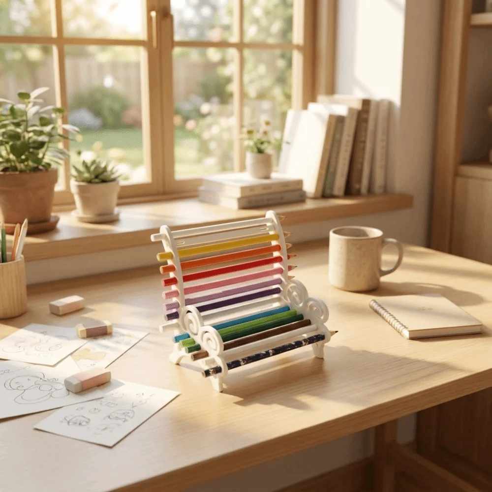 Unique 3D Printing Bench-Shaped Pencil Holder Self-Assembly Required Plastic Stationery Holder Fun Style Pencil Organizer For