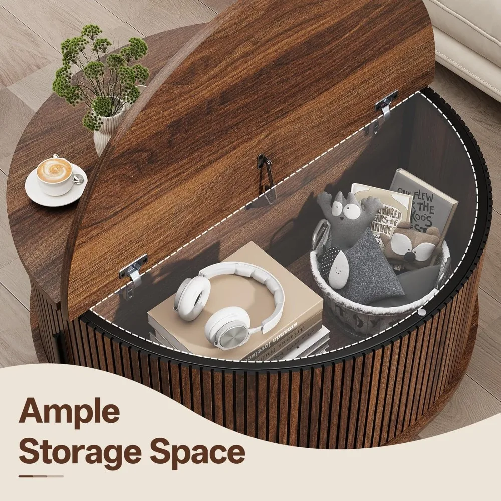 طاولة قهوة مستديرة من العصور الوسطى، طاولة مركزية مخددة مع باب منزلق، طاولة طعام حديثة مع غرفة تخزين عائلية لغرفة المعيشة #5