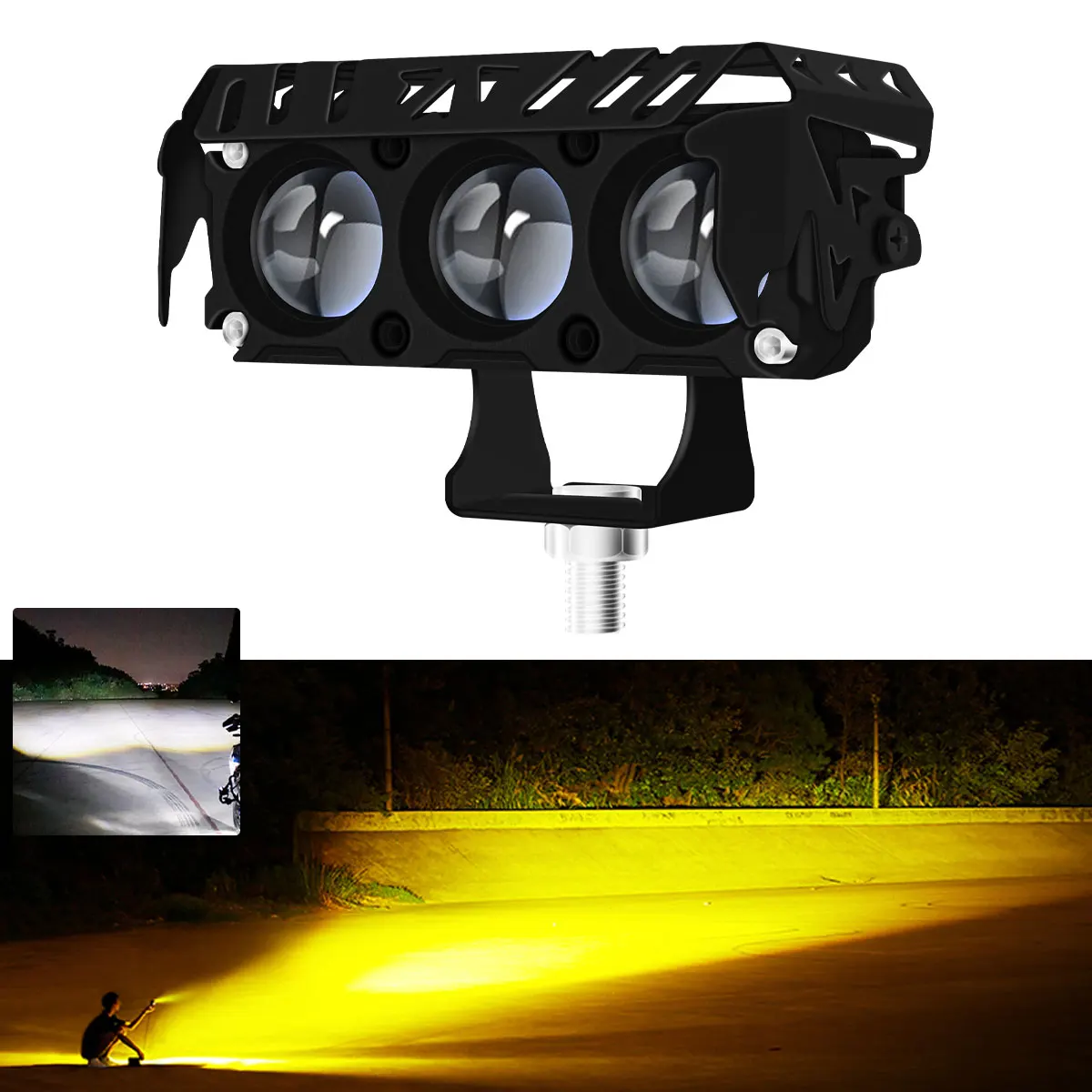 1 SZT. Motocyklowy Reflektor LED z 3 Soczewkami, Super Jasny, Dwukolorowy, Światła Drogowe/Mijania, Światła do Jazdy Dziennej (DRL), Dodatkowa Lampa Przeciwmgielna do Motocykli