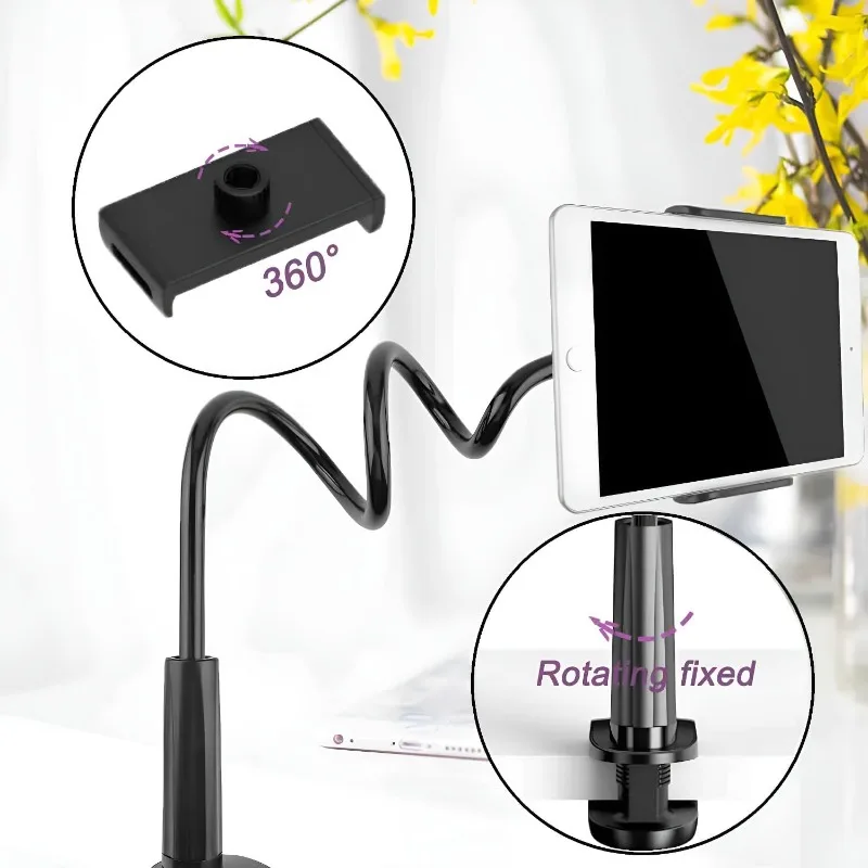 Soporte Flexible para Tablet con Clip de Montaje, Brazo de Acero Sólido para iPad, iPhone, Kindle, Samsung Galaxy, Abraz
