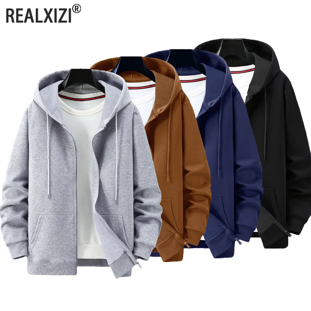 

Autumn Men Hoodie Coats Long Sleeve Jacket Zipper Closure Jacket Male Hoodies Sweatshirt Loose Casual Streetwear Clothing