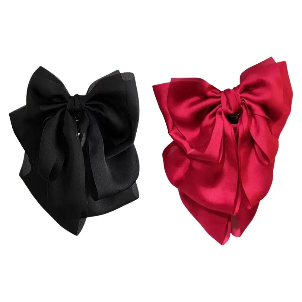 คลิปหนีบผมโบว์ขนาดใหญ่แบบผูกครึ่งอันอเนกประสงค์ของผู้หญิงกิ๊บติดผมผ้าซาตินขนาดใหญ่เครื่องประดับผมกิ๊บหนีบผมด้านหลังเครื่องประดับผม