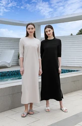 AP SS25 Women Cotton Maxi Dress Pocket Soft Three Quarter Sleeve