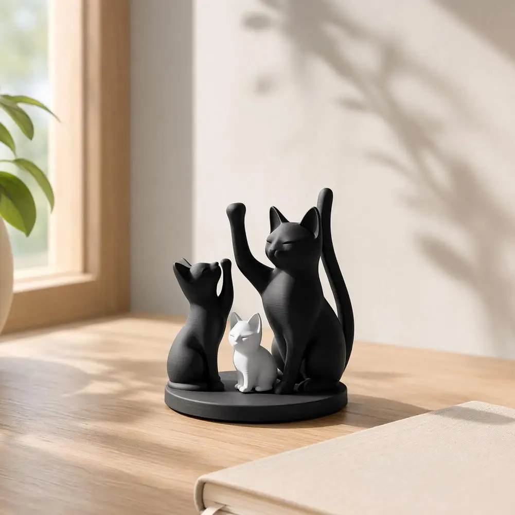 Exquisite Cat Figurine Cute Cat Family Figurine Sculpture 3d Printed Kitten Ornament Modern Tabletop Cat Parents for Lovers