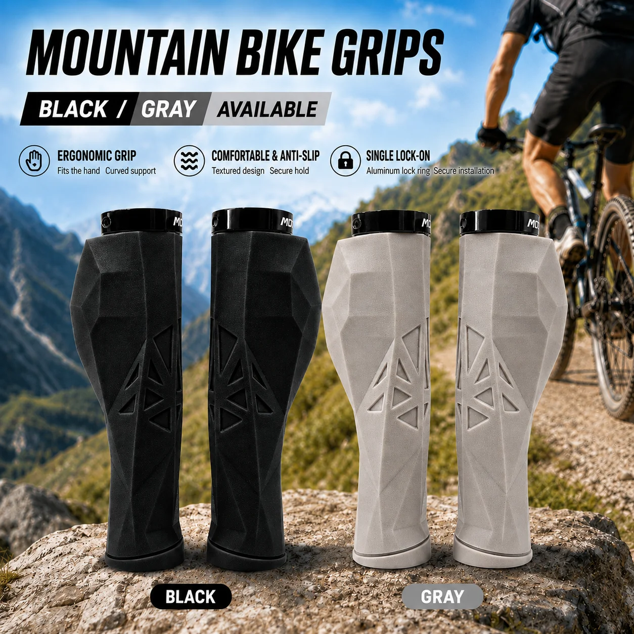 MOTSUV Ergonomic Locking Handle Cover High Elasticity TPE Comfortable Grip Mountain Bike Three-Dimensional anti Slip Shock-Absor