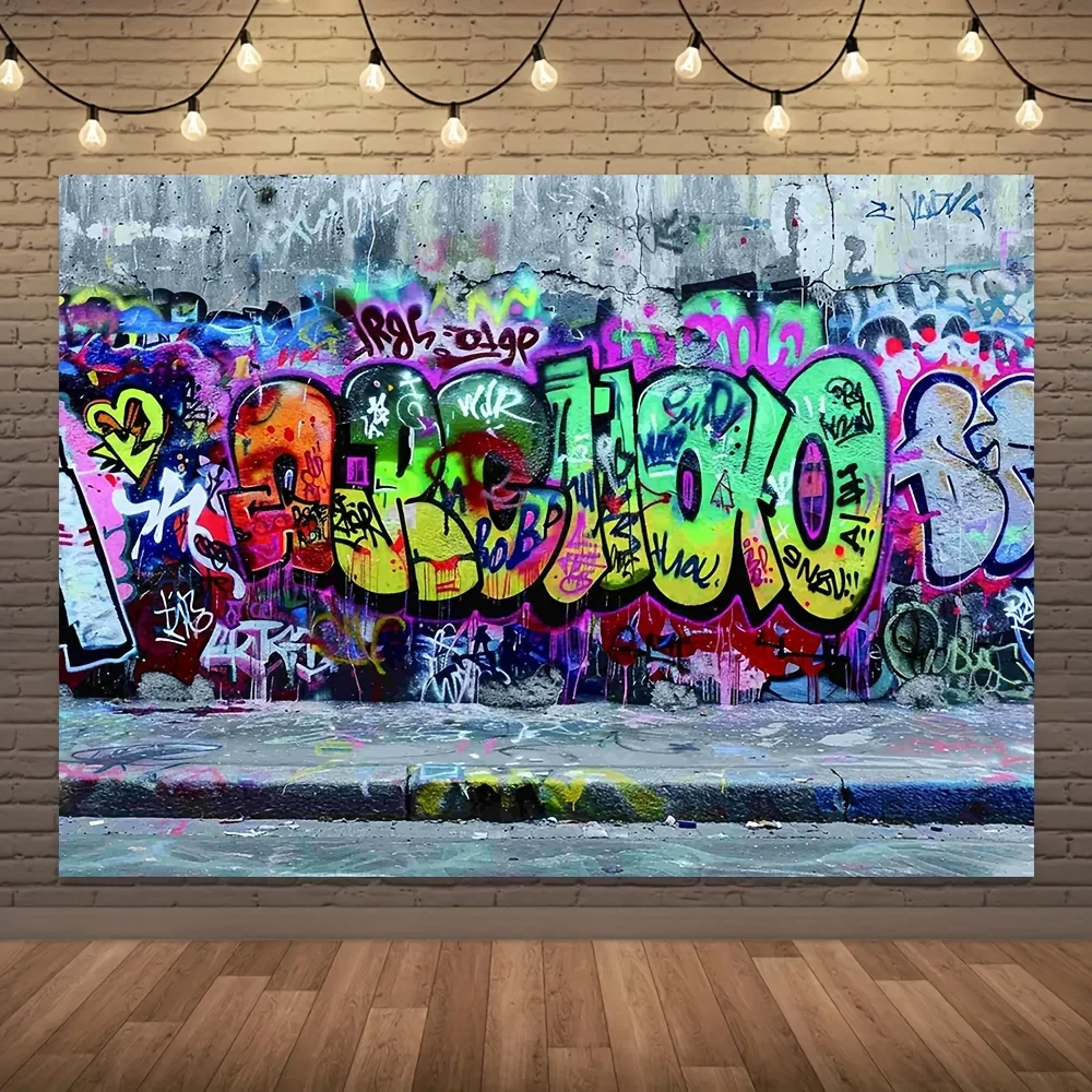 Modischer Fotohintergrund im Hip-Hop-Stil – Graffiti-Wandmuster, geeignet für Innenaufnahmen und Partygebrauch