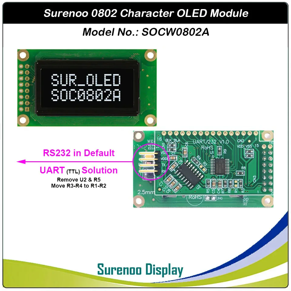 Real OLED Display, 0802 Parallel OLED Compatible 802 8*2 Character LCD Module Display LCM Screen build-in WS0010, Support SPI