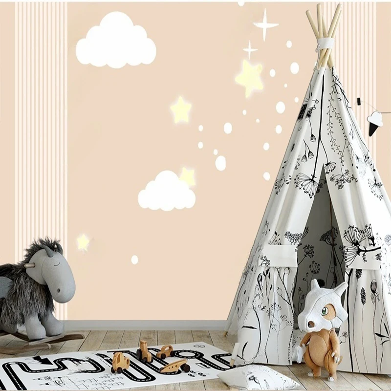 

Custom Wallpaper Modern Cartoon Mural With Stars Cloud Nursery Kids Room Wall Paintings Creative Wall Art for Children's Bedroom