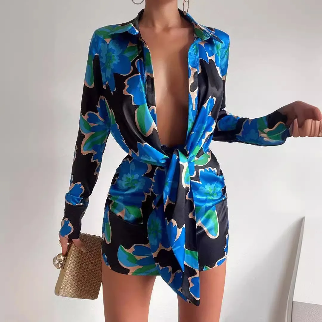 Sexy mujer impreso irt Dr Long Sve Floral bordado Wrap Dr Commute Sle modelo básico para la temporada de primavera