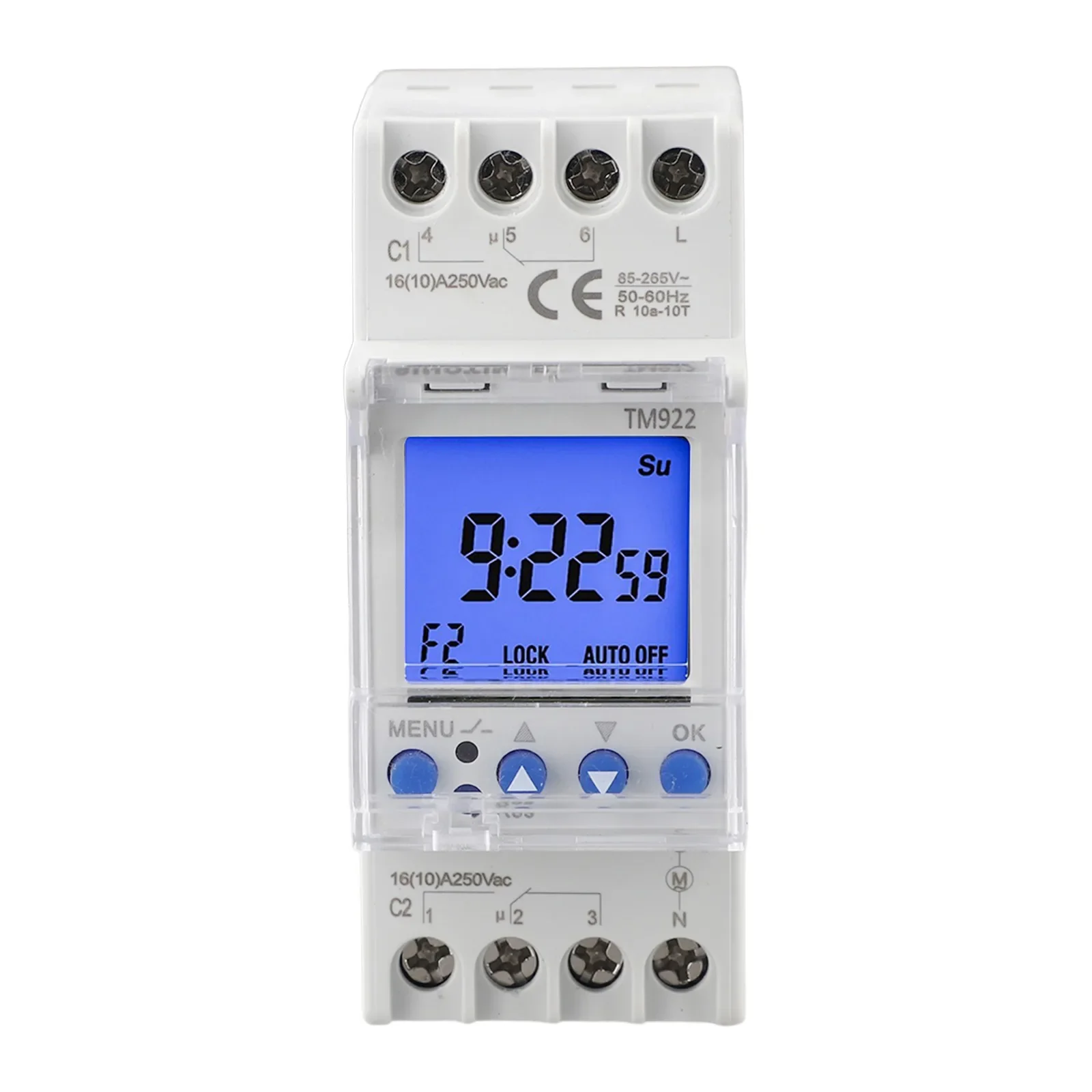 TM922 DIN Mounted Timer 2-Channel Digital Timer With Dual Relays Programmable 2 Channels Big LCD Display Programmable 24hrs Time