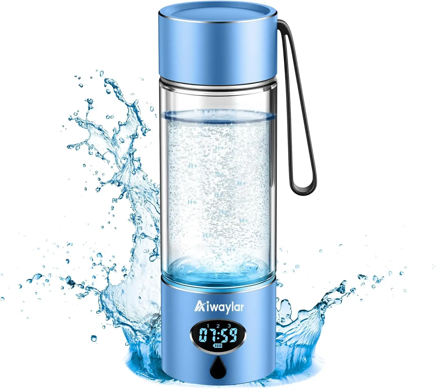 

Бутылка для водородной воды — портативная, перезаряжаемая, светодиодный таймер, 3 режима работы, алюминий и стекло, 360 мл, ионизатор водородной воды с