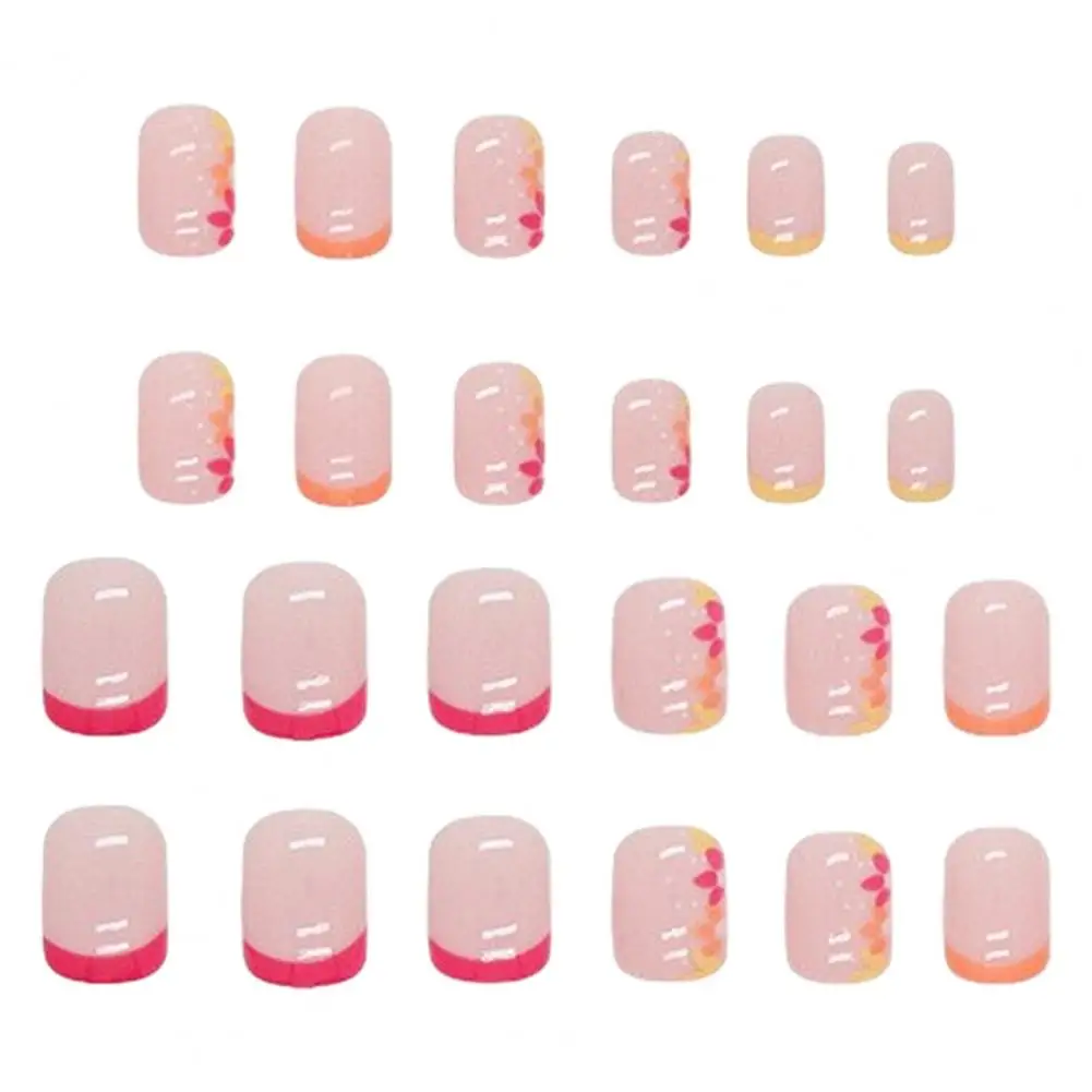 24Pcs Fake Nails Floral Frosted Gold Foil Sweet Long Lasting Press on Short Fake Nails for Quick Easy Manicures