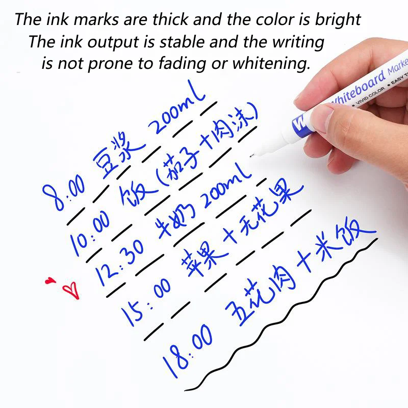 10Pcs Extra Fine Tip 0.5mm Dry Erase Whiteboard Markers Pen with Eraser Four Colors For Office School Home Office