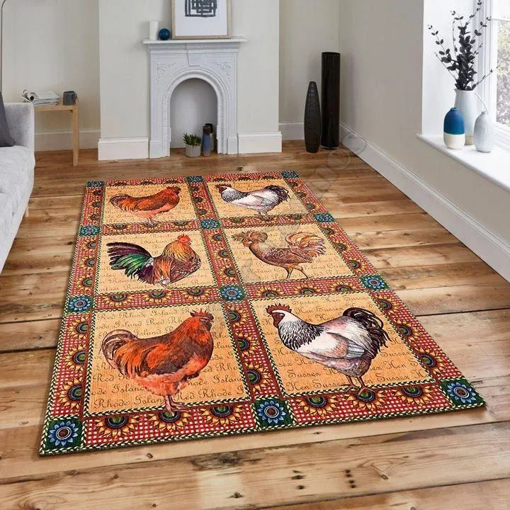 

Chicken Damask Rooster Area Rug 3D Printed Room Mat Floor Anti-slip Carpet Home Decoration Themed Living Room Carpet