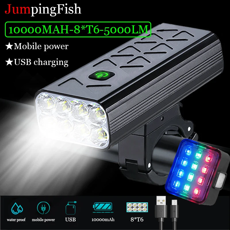 Bike Light 10000mAh USB Rechargeable 3000 Lumens Front Lights Bike Headlight 5 LED Super Bright Flashlight