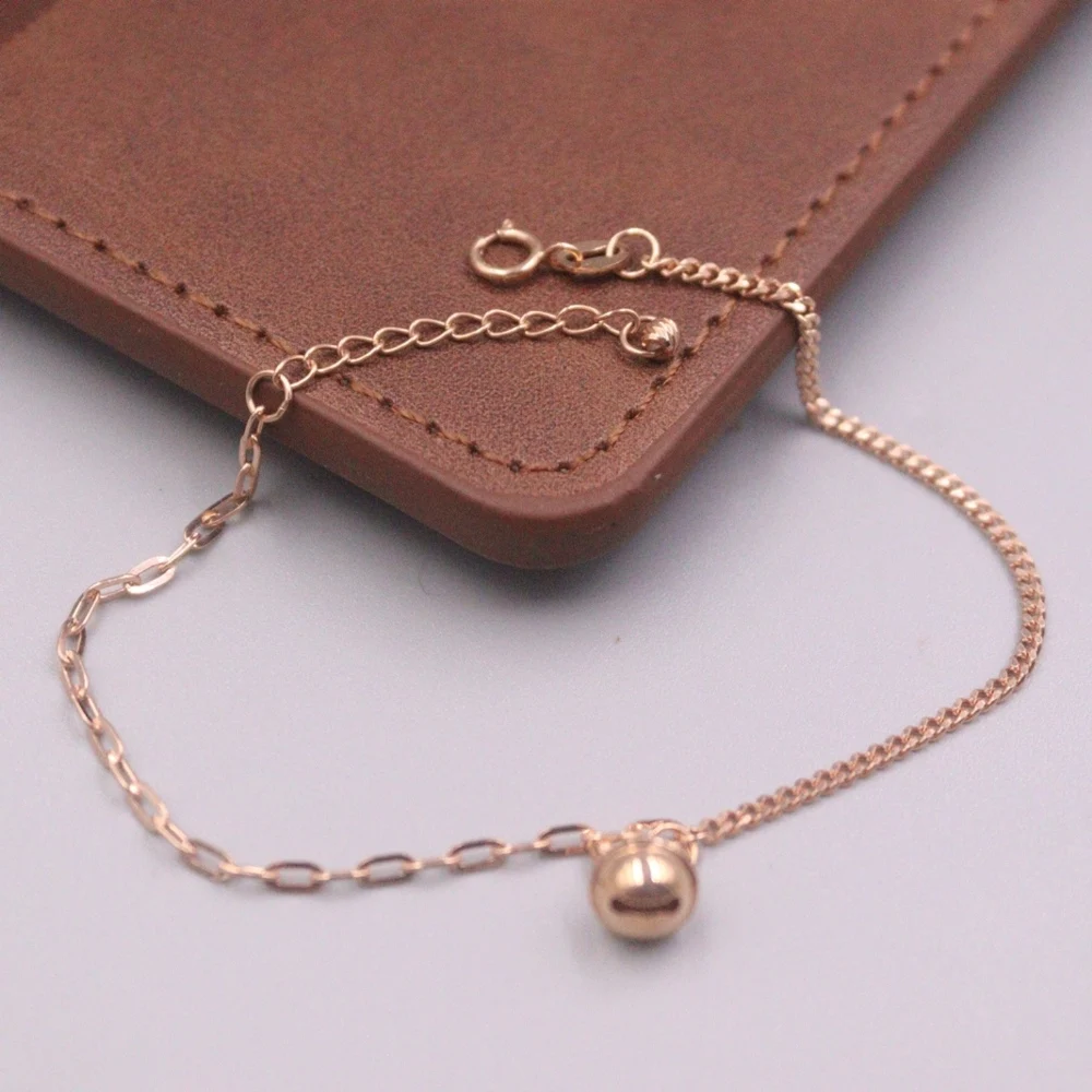 

Real Pure 18K Rose Gold Chain Women Lucky Curb O Link Rabbit Bell Bracelet 2.5-2.7g