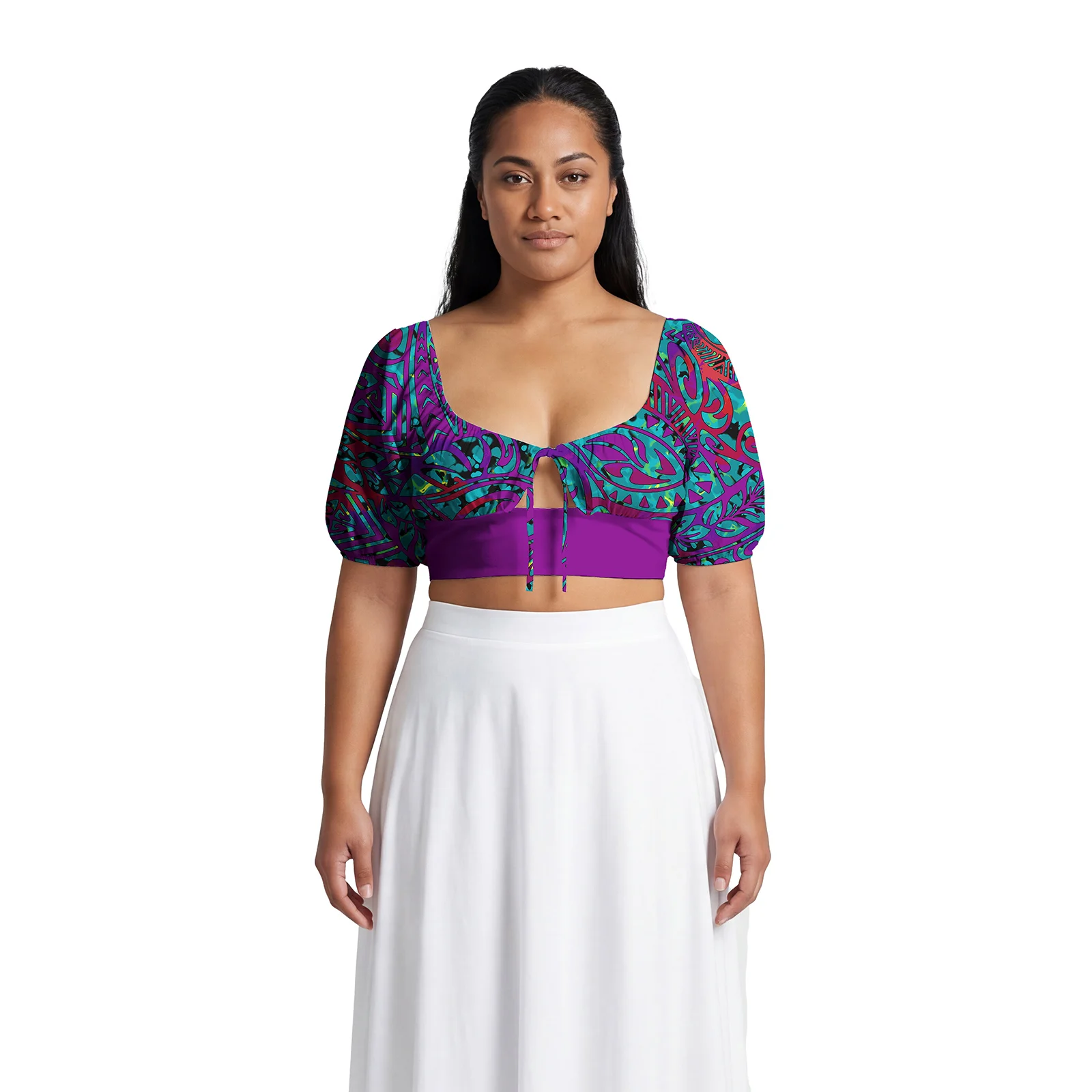 Simplicity Style Custom Classic Ladies Clothing Hawaiian Beach Tropical Pattern Women Wear Samoan Polynesian Puff Sleeves Tops