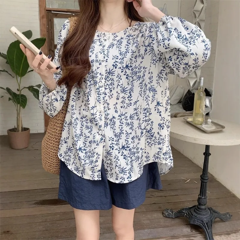 

2026 New Retro Floral Long-sleeved Shirt Design Sense and Other Lantern Sleeves Casual Loose Top Jacket