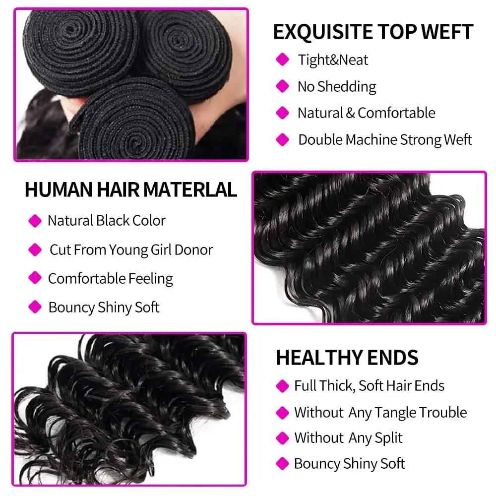 Deep Wave Bundles Human Hair For Women Remy Hair Extension 1/3/4 Bundles Human Hair 100% Unprocessed Virgin Hair 100g/PC