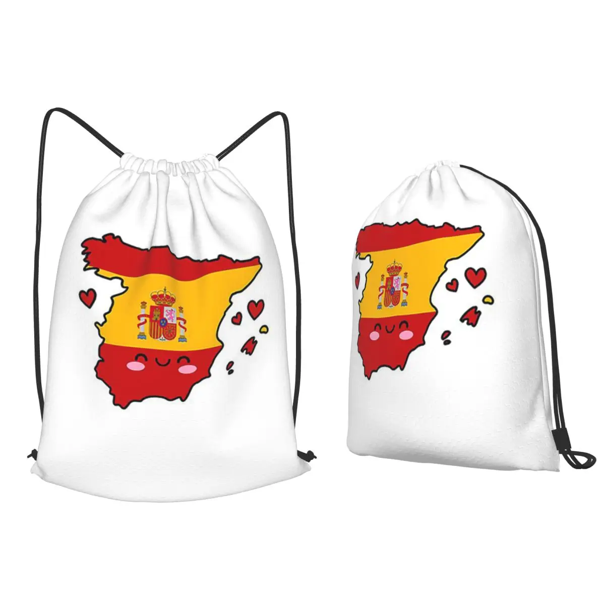Spain Flag Map Smile With Love Backpacks Portable Drawstring Bags Storage Bag Book Bags for Man Woman School