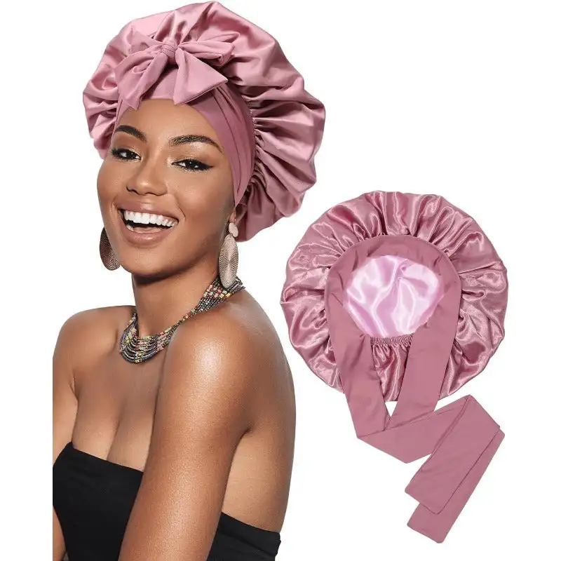 

Satin Bonnet Silk Bonnet for Sleeping Silk Sleep Cap Double Layer Hair Bonnet with Elastic Tie Band for Curly Hair Night Cap