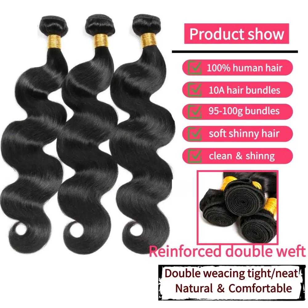 Body Wave Bundles Human Hair 2/3/4 Bundles 16 18 20 Inch 100% Unprocessed 10A Body Wave Human Hair