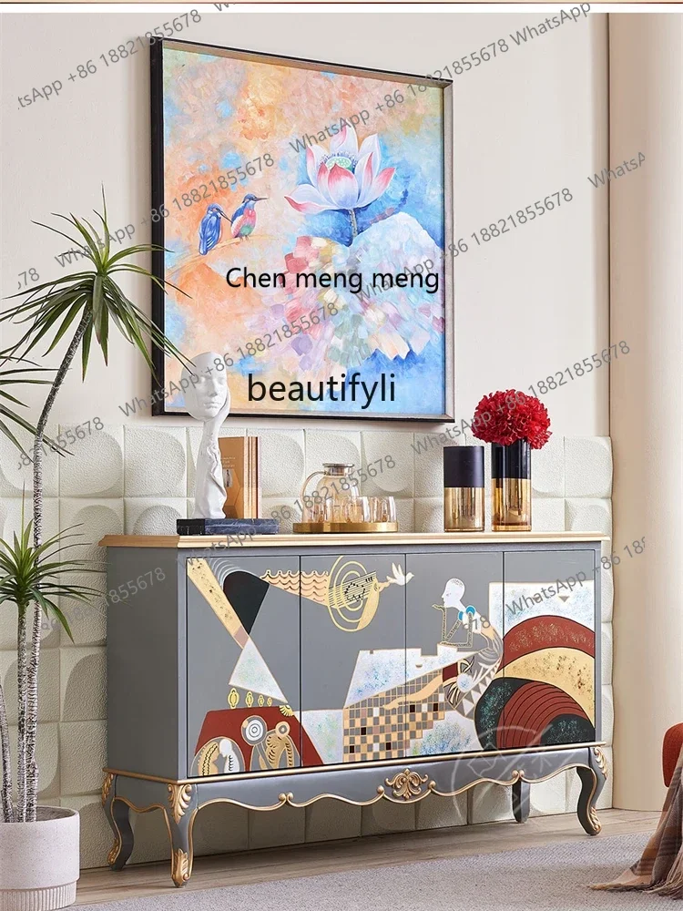 

ss7304 Solid Wood Modern Italian Classical French Entry Lux Living Room Decoration Hallway Sideboard Cabinet