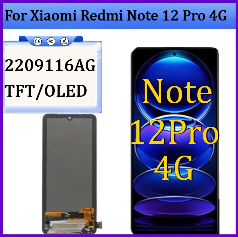 New TFT/OLED For Xiaomi Redmi Note 12 Pro 4G LCD Display Touch Screen With Frame Digitizer Assembly 2209116AG Screen