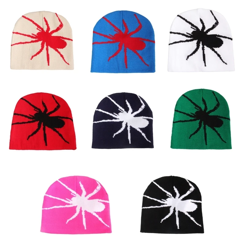 

Elastic Windproof Winter Hat Knitted Halloween Jacquard Spiders Hat for Women Men Keep Ear Warm Hat Skiing Cycling Hat