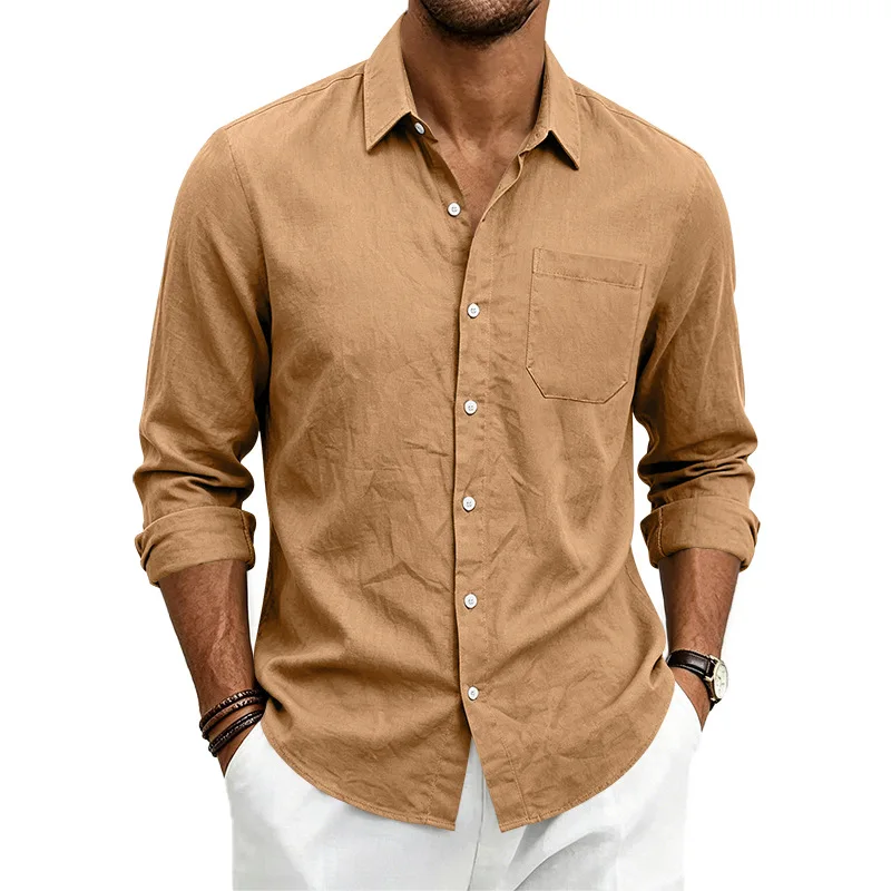 Mens American Casual Loose Linen Shirts Simple Breathable Long Sleeve Shirts Hawaii Commute Tops S 3XL