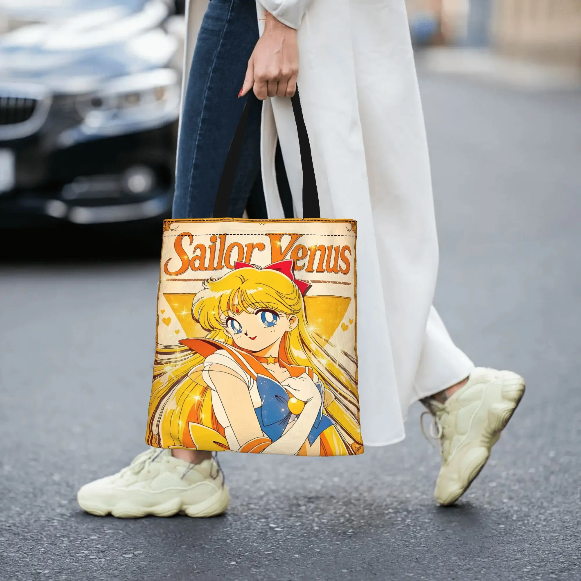 Customized Sailor Moon Women's Bag Shopping Bag Reusable Double Sided Canvas Tote Bag Shoulder  Handbag