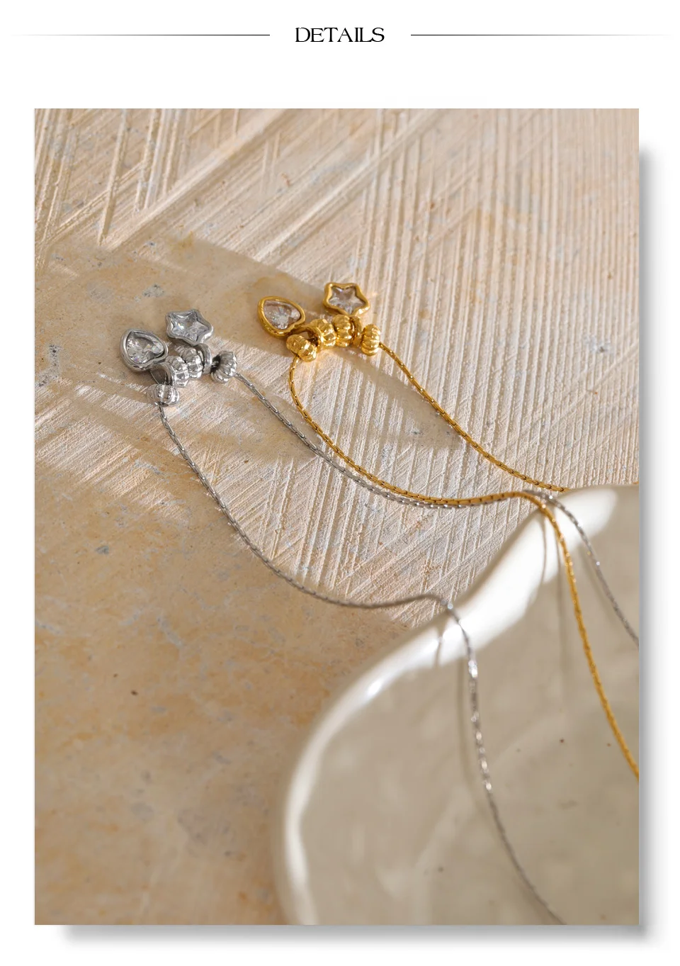 Yhpup Edelstahl-Halskette mit Zirkon-Stern- und Herz-Anhänger, Hypoallergen, PVD-beschichtet, beliebter, zarter, attraktiver Schmuck – Detail 7