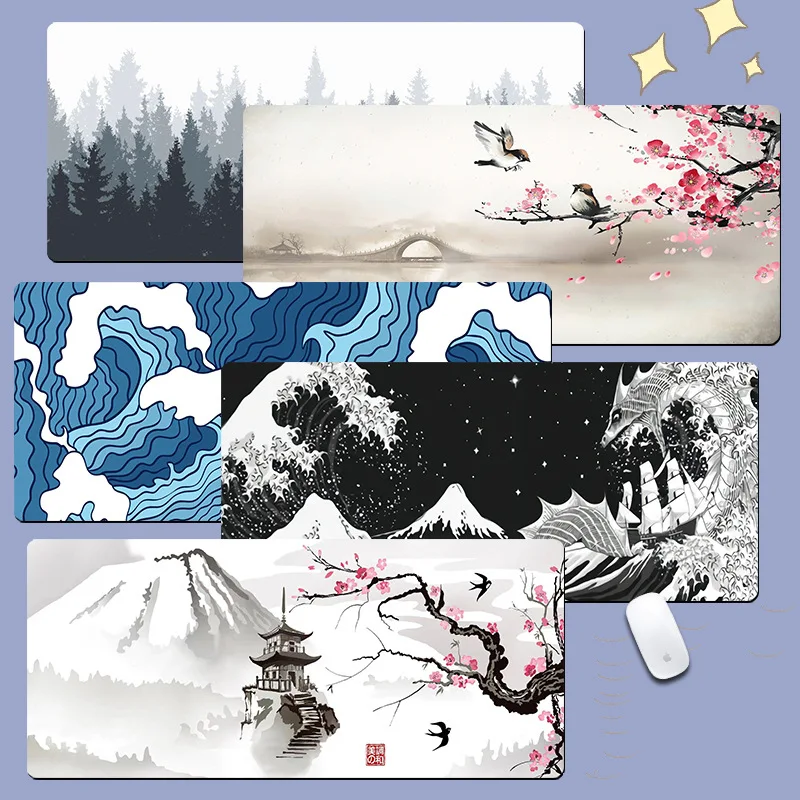 Japanese Scenery MousePad Large Anti-Slip Rubber Gaming MousePad Durable Desk Pad Thick Seam Edge Suitable for Office and Gaming
